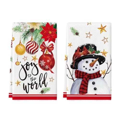 Artoid Mode Weihnachtskugeln Schneemann Weihnachten Küchentücher Geschirrtücher, 42x65 cm Xmas Winter Dekoration Handtücher 2er Set