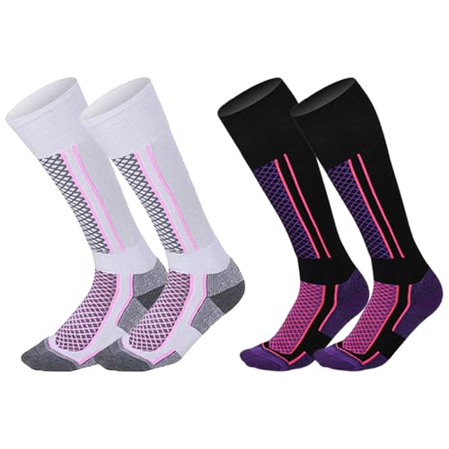 LPAMABA 2 Paar Skisocken Kinder Thermosocken Mädchen Thermische Socken Herren Damen Skistrumpf Kniestrümpfe Ski Kniestrümpfe Snowboardsocken Warm Outdoorsocken für Mädchen Junge, Größen 33-39