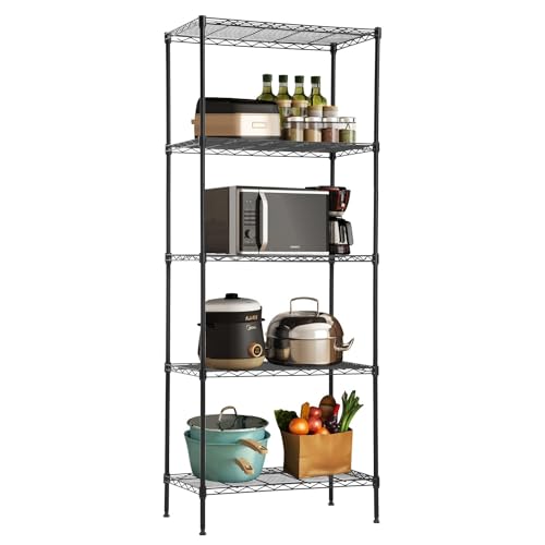 BestOffice 5 Etagen Drahtregal Einheit Metall Regal Veranstalter Heavy Duty Drahtregal Lagerung Einheit Rack Dienstprogramm für Bad Büro Küche (schwarz, 35 D x 60 W x 154 H)
