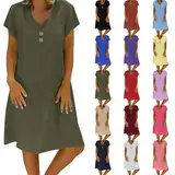 Tunika Kleid Damen Große Größen Kurzarm Strandkleid Rundhalsausschnitt Freizeitkleid Midikleid Leicht Knielang Blusenkleid Frauen Sommerkleider Leicht und Luftig Einfarbig Tunikakleid