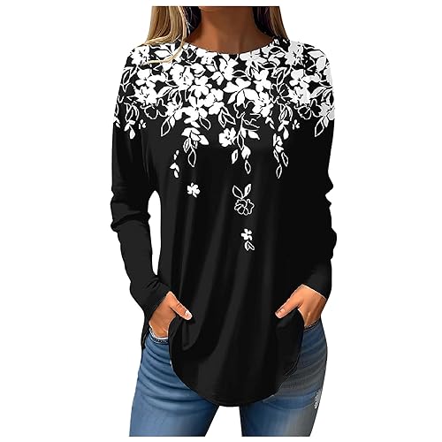 Tshirt Weiß Damen Long Tops für Damen Tshirt Damen Lang Damen Tshirt Weißes Tshirt Damen Top Schwarz Damen Langarmshirt Damen Langarmshirt Baumwolle Weiße Bluse Tshirt Schwarz