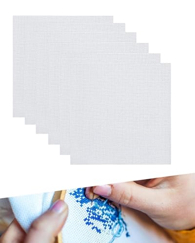 AORHOFJ 6 Stück Kreuzstich Stoff, 11CT Stickerei Stoff, DIY Stickerei Stoff, Leinwand für Stickerei, Nähen DIY Stickerei Stoff Crafts Kreuzstich (20 * 20)