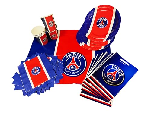 Party-Set PSG, 39-teilig, 6 Teller, 6 Becher, 20 Servietten, 6 Taschen, 1 Tischdecke, offizielle Kollektion von Paris Saint Germain