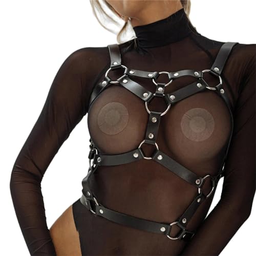 WUUDOA Harness Damen Leder Oberkörper, Leder Bh Dessous Frauen, BDSM Kleidung, Punk Body Harness Frauen, Einstellbar Körper Bondage, Sexy Dessous Damen, Gothic Rave Accessoires