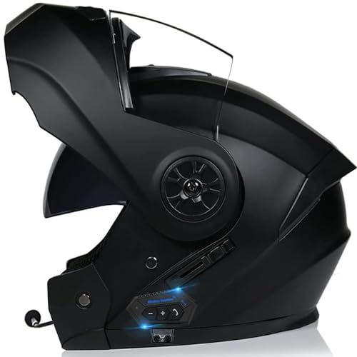 Klapphelm mit Bluetooth Integriert mit Doppel Visier, Unisex Anti-Fog-Doppelspiegel Sturzhelm, Modularer Integralhelm Motorradhelm, ECE Genehmigt, Automatische Reaktion