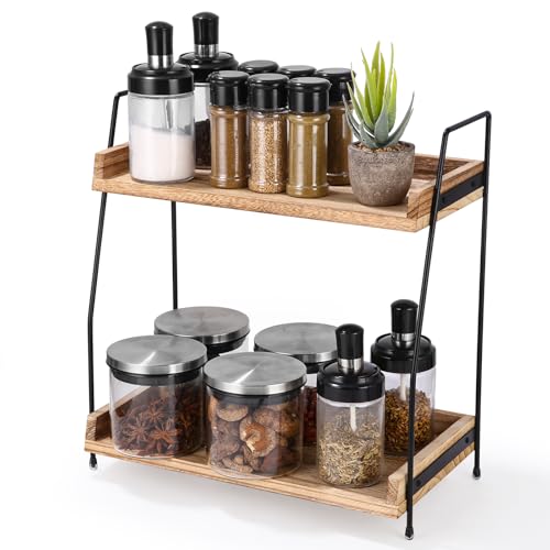 Azyvum Küchenarbeitsplatz Kaffee-Station Organizer, 2-Tier Holz Kaffeebar Zubehör Organizer, Gewürz-Aufbewahrungsbox für Küche, Zuhause, Büro