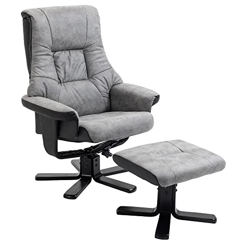 HOMCOM Relaxsessel mit Hocker, Drehbarer Fernsehsessel, TV Sessel mit Liegefunktion,Polstersessel für Wohnzimmer, Schlafzimmer, Mikrofaser Grau, 78 x 82,5 x 109 cm