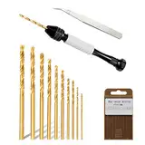 Litorange 9cm Handbohrer mit 10 HSS Kobalthaltige Spiralbohre(0.8-3.0mm) Mini Bohrmaschine Pin Vise Mini Hand Drill Bit Set für Modellbau und zum Bohren von Löchern in Holz, Harz