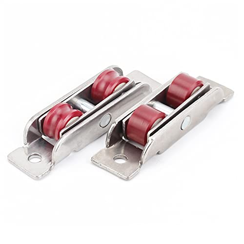 4Pcs Stainless Steel+Red Nylon Flat/Concave Double Wheel Steel Slide Doors Window Pulley U-Type Ultra-Silence Wheel (Color : Flat Wheel-01)