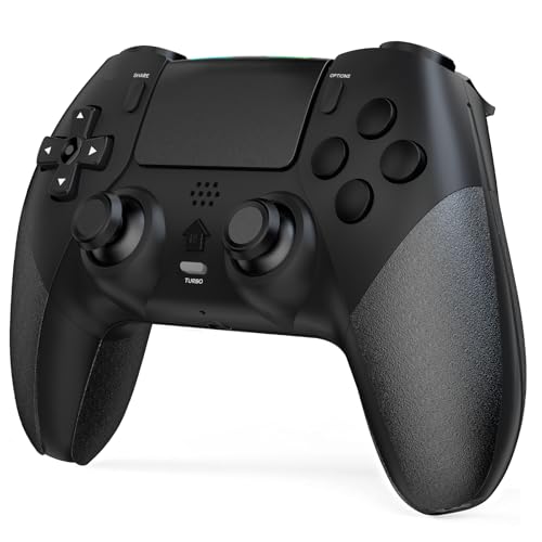 Wireless Controller für PS-4, Game Controller Kompatibel mit PS-4/Slim/Pro mit 2 Programmierbaren Tasten, Wireless Gamepad mit Trubo/Dual Vibration/6-Achsen Gyro Sensor/Touchpanel/Audio Jack - Schwarz