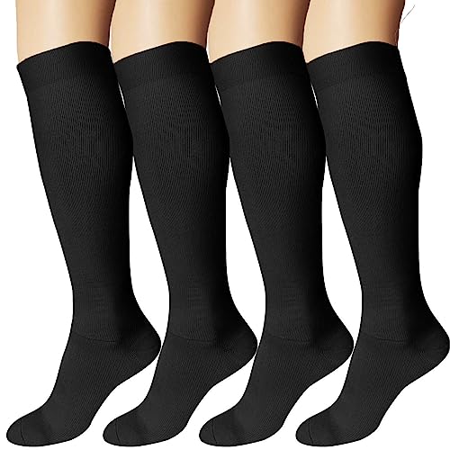 DDOBB 4 Paar Kompressionsstrümpfe Damen und Herren Stützstrümpfe Kompressionssocken Stützsocken Reisestrümpfe für Flug Sport Running Radsport(Schwarz*4, 3XL)