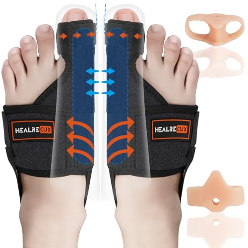 Healrecux 2x Hallux Valgus Korrektur Schiene Mit 2x Zehenspreizer zur Zehenbegradigung für Tag und Nacht, Hallux Valgus Bandage für Herren und Damen Schutz der großen Zehe