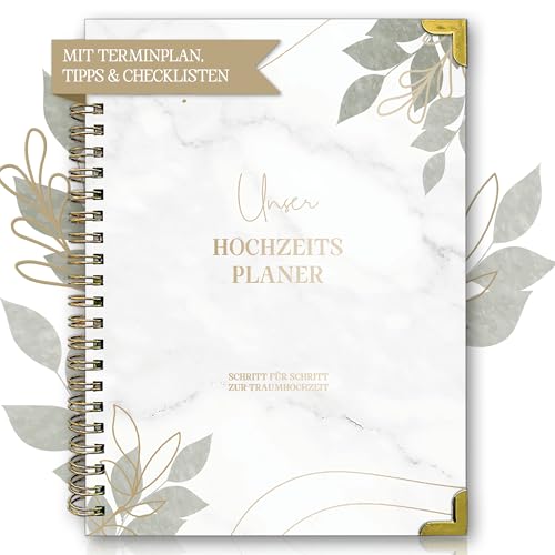 BIROYAL Hochzeitsplaner Deutsch für den großen Tag, 160 Seiten Wedding Planner mit Terminplan, Checklisten, Zeitplan und Tipps, Hochzeit Buch mit Kalender, Tolles Geschenk zur Verlobung - DIN A4