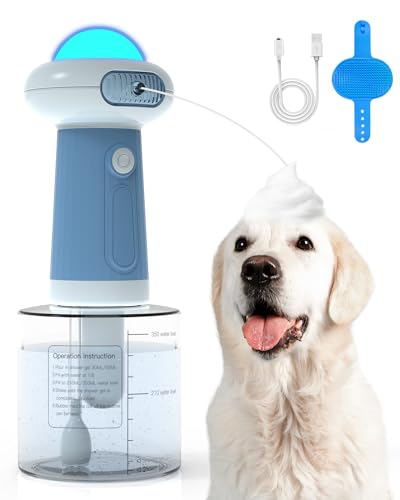 Elektrischer Schaumseifenspender für Hunde mit Hundebadebürste, automatischer Badeblasen-Maker für Hunde und Katzen, 1300 mAh Ultra langer Standby, 350 ml Kapazität, IPX 6 wasserdicht