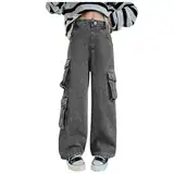 Generisch Jeans Mädchen Schlaghose Jeans mit Schlitz High Waist Stretch Skinny Jeanshose Denim Glockenhose mit Gummibund 90-160cm Freizeithose für Kind Teenager