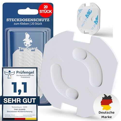 TinyGuard® (20Stk.) Steckdosen Kindersicherung - Besonders sicher dank spezieller Kinderischerung - Steckdosenschutz Baby, der passt & bleibt - Sichere Umgebung für Babys & Kleinkinder