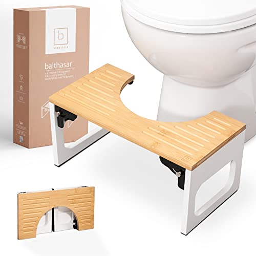 BENKSTEIN Toilettenhocker Erwachsene - Toilettenhocker Holz - Klohocker Toiletten Hocker - WC Hocker Toilette Bambus - Tritthocker - Toilettenhocker klappbar - WC Hocker Erwachsene (Toilettenhocker)