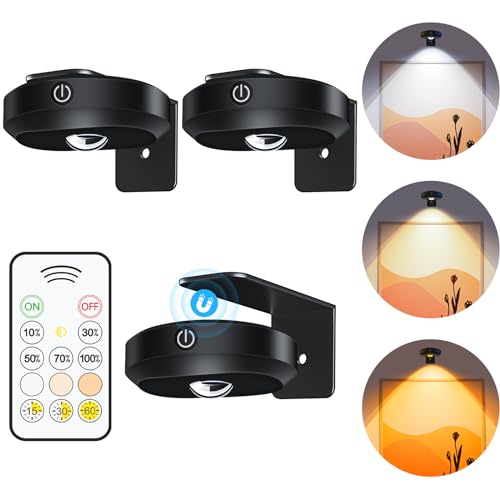 WILLED Bilderleuchte akku, Kabellose Bildleuchte mit Fernbedienung, LED licht Spots, Wiederaufladbare mit 3 Farbtemperaturen, Dimmbar Bilderlampe, Vitrinenbeleuchtung LED mit Timing Funktion(3er Pack)