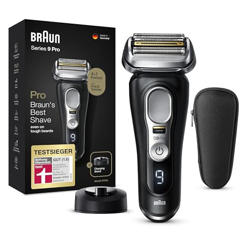 Braun Series 9 Pro Premium Rasierer Herren, Testsieger Stiftung Warentest, Scherkopf, Elektrorasierer & Trimmer, 60 Min. Akkulaufzeit, 1-, 3-, 7-Tage-Bart, Geschenk Mann, 9410s, schwarz