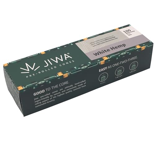 JIWA 100 White Hemp – Vorgedrehte Hülsen aus Hanfpapier – 109 mm Konische Cones mit 26 mm Filter-Tip – Vorgerollte Joint-Papiere – Pre Rolled Papers – Mit Füllhilfsmittel