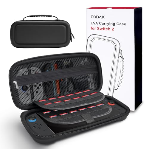 CoBak Trage Tasche mit großem Fassungsvermögen für Nintendo Switch 2 (2025), Premium-Reisetasche aus Eva mit 24 Kassettenfach, Bildschirmschutzfach, Zubehörfach, Schwarz