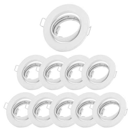 Sweet Led Einbaustrahler GU10 aus Metall – 10er Set - Einbaurahmen weiß matt 230V Einbauleuchten inkl. GU 10 Fassungen – Deckenspot schwenkbar – Einbauspots für LED oder Halogen – Spot rund