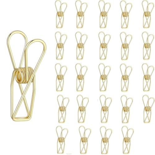 25 Stück Klammern Metall, Gold Büroklammern, Edelstahl Wäscheklammern Mini Binder Clips für Dokumente, Rechnunge Handtuch und Socken