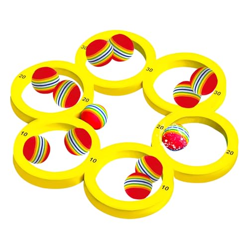 Pool Spielzeug Erwachsene Pool Spiele, Wasserspielzeug Kinder, Poolspielzeuge Schwimmende Wurfspiel mit 12 Regenbogenbällen, Wasser Spielzeug mit Dreiecksbrett und Ringwertung Wurfkreis (Gelb B)