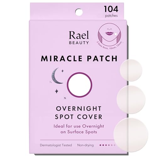 Rael Pickel-Patches, Miracle Overnight Spot Cover – Hydrokolloid Anti-Akne Pflasterfür Gesicht, Pickel und Unreinheiten extra, absorbierende Abdeckung, alle Hauttypen 3 Größen (104 Stück)