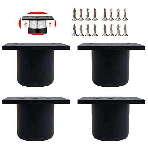 KENDVPAM 4er 4cm Möbel Beine, Einstellbare Aluminiumlegierung Schrank Beine, Metall Runde Unterstützung Fuß, Verstellbare Füße für Sofa, Schrank, Regale mit 16pcs Schraube (Black)