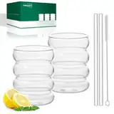 twoant Gerippte Trinkgläser Set (2 x 350ml), Wassergläser, Cocktailgläser, Getränkegläser, Eiskaffeegläser, Saftgläser aus Glas, Gläser für Wasser, Drink, Saft, Universalgläser