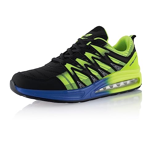 Fusskleidung® Damen Herren Sportschuhe Dämpfung Sneaker leichte Laufschuhe Schwarz Gruen EU 43