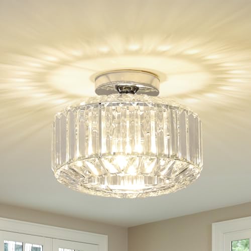 Stepeak Modern Kristall Deckenlampe Wohnzimmer, Kristall Deckenleuchte Wohnzimmer, Deckenlampe Schlafzimmer mit Glas Lampenschirm, Chrom Kronleuchter, Modern Kristall Kronleuchter für Esszimmer Küche