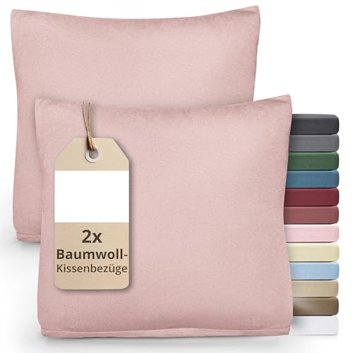 DecoHomeTextil Heimtextilmanufaktur Greenline Kissenbezug Premium Jersey aus 100% Baumwolle Rosa Doppelpack (2X) Schlaf Kopfkissen Bezug 80 x 80 cm Kissenhülle Kissenbezüge