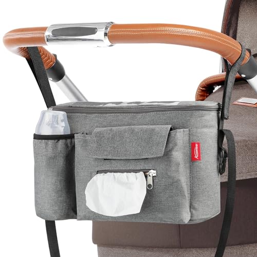 ALLONWAY Kinderwagen Organizer mit 3 GeträNkehaltern, Kinderwagentasche mit Verstellbaren Schultergurten und Rutschfestem Klettverschluss, Buggy Organizer Taschen Zum Windel Spielzeug, 33x15x19 cm