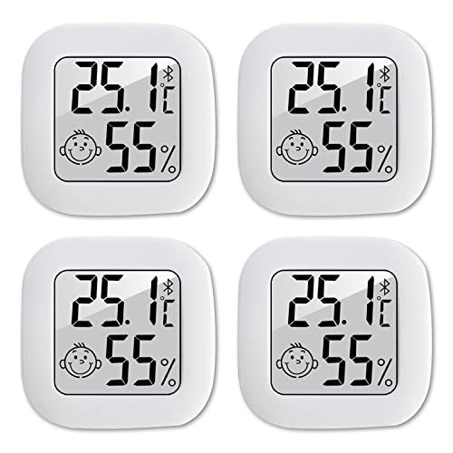 Thermometer Hygrometer Innen,4 Stück RUIZHI Mini Digitales Thermometer mit Luftfeuchtigkeitsmesser für Babyzimmer,Arbeitszimmer,Weinkeller,Wohnzimmer, Büro,Gewächshaus