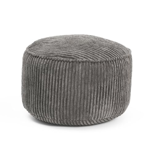 Lumaland Sitzsack Pouf aus Cord | Kompakter 50L Gaming Pouf mit 3-in-1-Funktion: bequemer Hocker, praktisches Tischchen & stylischer Indoor Fußschemel | Ø 25 x 45 cm [Grau]