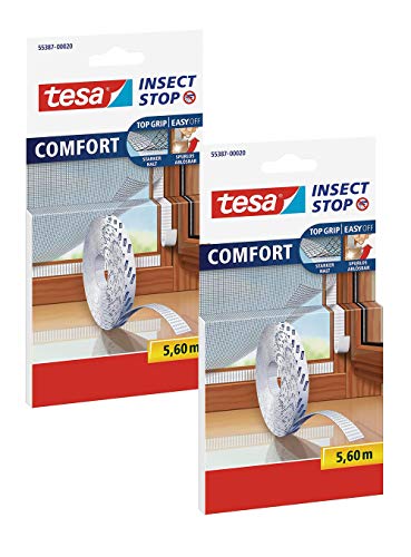 TESA Comfort Refill Roll Fliegengitter Klettband Ersatzrolle, blanco (2x 5,6m (Standard))