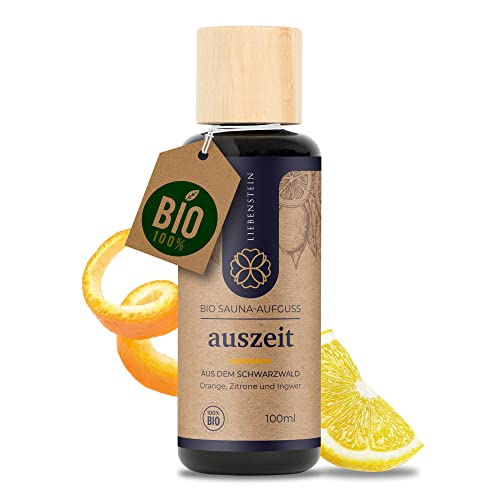 Liebenstein® BIO Saunaaufguss “Auszeit” - Orange, Zitrone & Ingwer [1x100ml Sauna Aufgussmittel] - mit 100% naturreinen Bio Ölen - regional und nachhaltig produziert - Dein Schwarzwald Sauna Aufguss