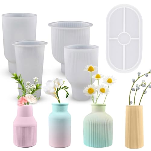 5 Stück Vase Silikonform,Vase Silicone Mould,DIY Vases Resin Formen,Vase Gießformen Silikon,Handgefertigte Silikonform,Epoxidharz Formen Moulds Zur Herstellung von Stifthaltern
