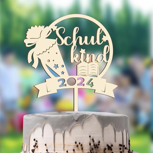 Tortendeko Einschulung Holz,Schulkind,Schulanfang Cake Topper Set Personalisiert, für Junge Mädchen Kinder Schultag Party Deko Geschenkidee