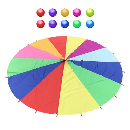 Generisch Schwungtuch Kinder, 2M Bunt Fallschirm, Parachutes Spielzeug Fallschirmspiel Kooperative Bewegungsspiel Mit 10 Bällen Sportspiel Outdoor Gruppenspiel Für Kinder (6 Ft)