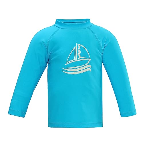 LACOFIA Kleinkind Badeshirt Jungen Langarm Schwimmshirt Sonnenschutz Kinder Rashguard Schnelltrocknendes Badebekleidung Blau 98