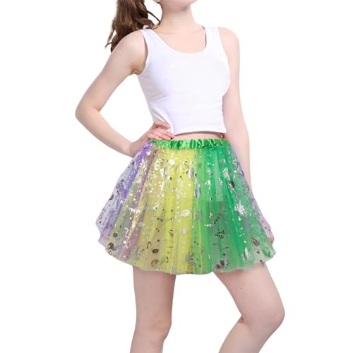 Poo4kark Bling Galaxy Damen Karneval Tricolor Pailletten Elastisches Party Bühnen Performance Paillettenkleid (Green-C, One Size)