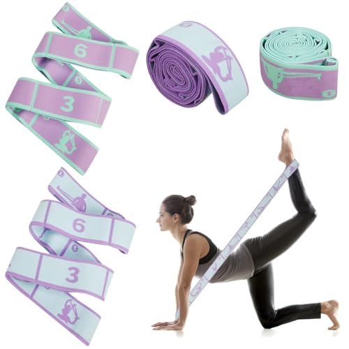 Partideal 2 Stück Yoga Gurt mit 8 Schleifen,Yoga Stretching Band Gymnastikband Fitnessband Dehnungsband,Hochelastischer Widerstandsbänder für Effektives Dehnübungen und Yoga-Training