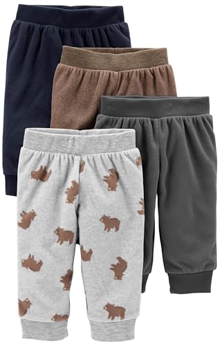 Simple Joys by Carter's Unisex Baby 4-Pack Fleece Pants Freizeithose, Braun/Dunkelgrau/Hellgrau Bärenaufddruck/Marineblau, 24 Monate (4er Pack)