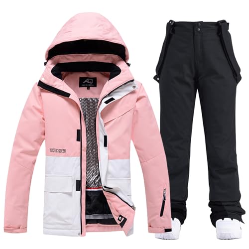 ALSOGO Damen Skijacke & Skihose Set Skianzug 2 teilig Schneeanzug 10.000mm Wasserdicht Warm Winterjacke mit Abnehmbare Kapuzen zum Skifahren Snowboarden Schneejacke Schneehose TY133PKW Schwarz L