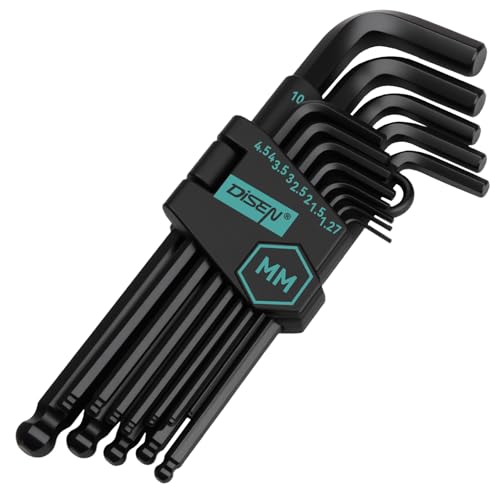 DISEN 13-teiliges Innensechskantschlüssel-Set, metrische Größe mit Kugelende, 1,27-10 mm, langes Armkugel-Design, Chrom-Vanadium-Stahl