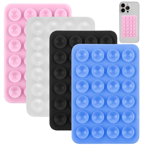 Gjinxi 4 Stück Silikon Handyhalterung Doppelseitiger Handy Saugnapfhalter Silikon Saugnäpfe Anti Rutsch Handyhalter für Alle Handy Modelle (Transparent, Hellrosa, Schwarz, Himmelblau)