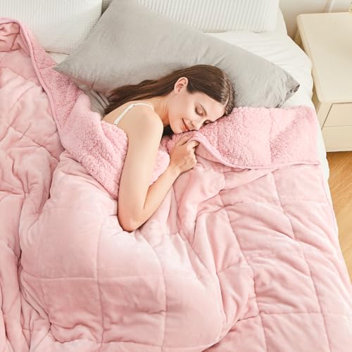 Cottonblue Gewichtsdecke 150x200cm 7kg- Sherpa Fleece Entspannungsdecke Erwachsene Zur Verbesserung des Schlaf Weighted Blanket - Gemütlich Calm Decken mit Cemaric Perlen, Rosa